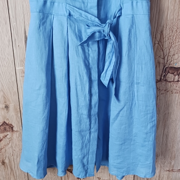 Anthropologie H.D Paris Sleeveless Blue Linen Fit Flare Dress Size 2 - Picture 5 of 14